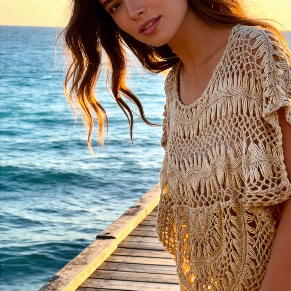 Crochet Openwork Sweater. - Picture 2 of 5